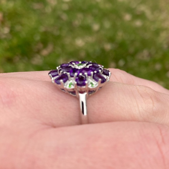 Amethyst and Chrome Diopside Cluster Ring Size 7.75 on Silver & 14k Gold Plating - Picture 5 of 7